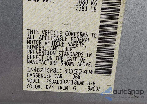 2020 Nissan Leaf Sv Plus 62 Kwh from USA, damaged, VIN 1N4BZ1CP8LC305249